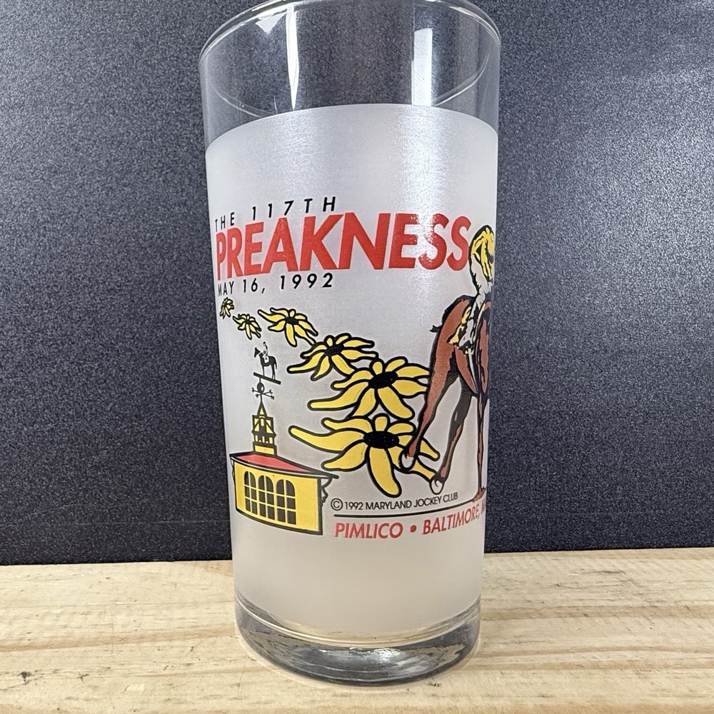 117th Preakness Pimlico Baltimore‎ MD 1992 Horse Race Souvenir Drinking Glass